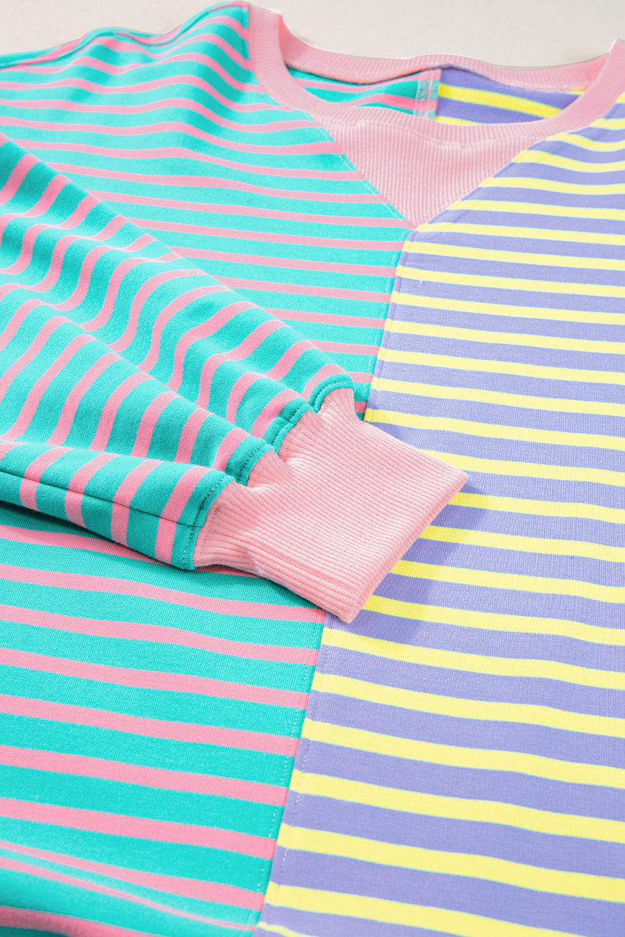 Striped Color Block Drop Shoulder Oversized Sweatshirt- 2 Colors
