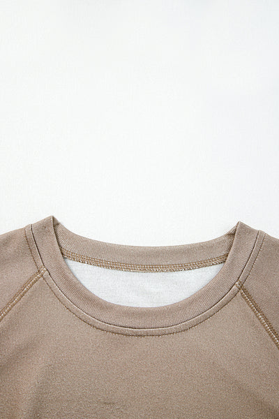 Khaki Retro Star Print Long Sleeve Pullover Drawstring Wide Leg Pajama Set