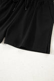 Varsity Striped Sleeve Drop Shoulder Sweatshirt and Shorts Set- 5 Colors
