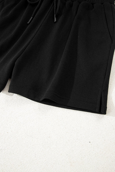 Varsity Striped Sleeve Drop Shoulder Sweatshirt and Shorts Set- 5 Colors