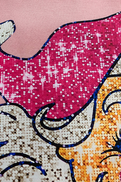 Pink Christmas Santa Claus Graphic Print Heat Transfer Drop Shoulder Sweatshirt