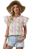 Pink Rose Layered Ruffle Short Sleeve Blouse