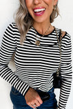 Black & White Striped Cutout Long Sleeve Top