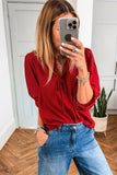 Frilled V-Neck Bow Detail 3/4 Sleeve Blouse- 2 Colors
