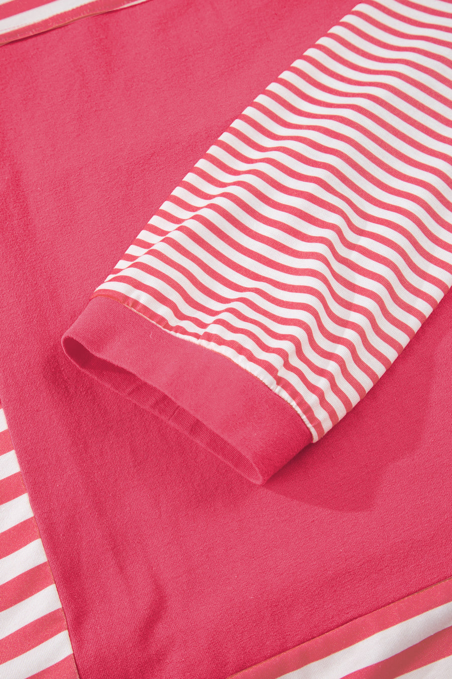 Pink Stripe Color Block Patchwork Drop Shoulder Long Sleeve High-Low Top