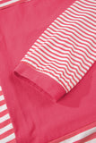 Pink Stripe Color Block Patchwork Drop Shoulder Long Sleeve High-Low Top