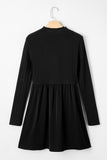 Black Frilled Neck Ribbed Knit Patchwork Long Sleeve Mini Dress
