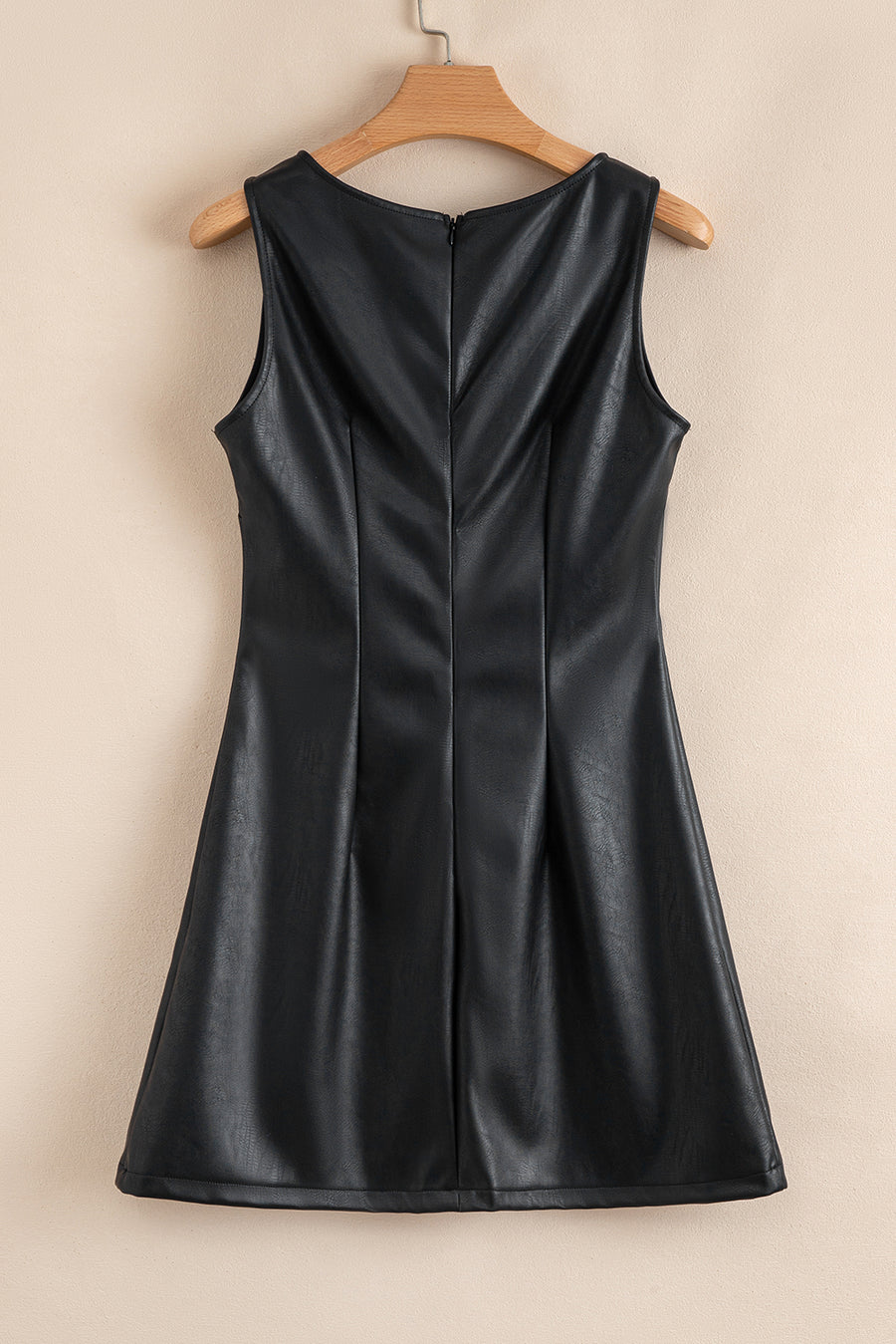 Faux Leather Sleeveless Crew Neck Mini Dress- 3 Colors