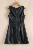 Faux Leather Sleeveless Crew Neck Mini Dress- 3 Colors