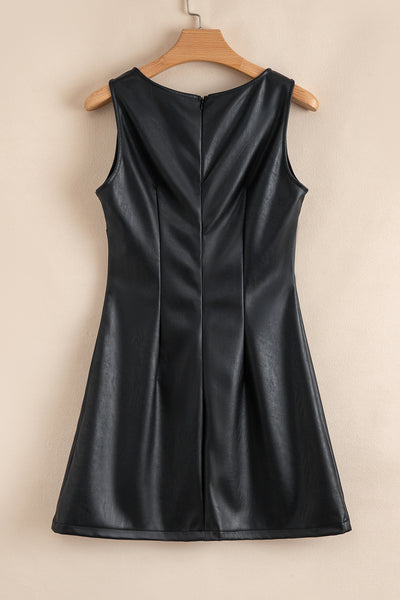 Wild Ginger  Faux Leather Sleeveless Round Neck Mini Dress