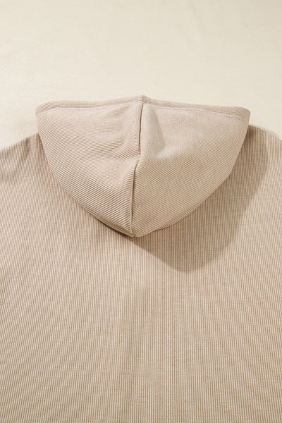 Dark Khaki Drawstring Pullover Hoodie and High Waist Pants Corduroy Suit