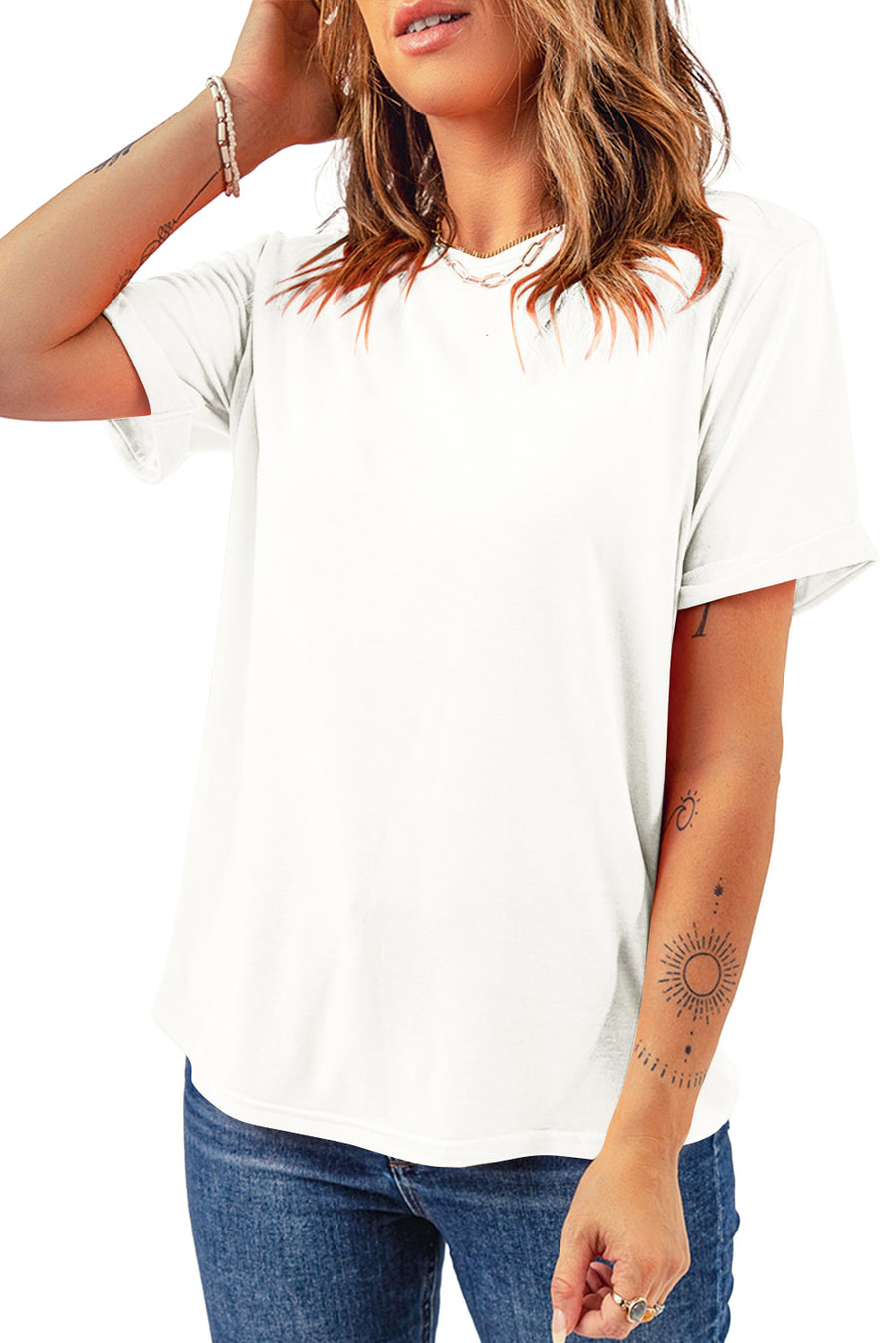 Basic Crew Neck Rolled Sleeve T-Shirt- 12 Colors
