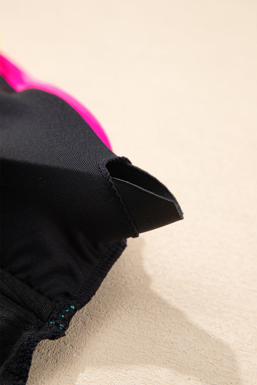 Black Floral Textured Neon Trim V-Neck Criss-Cross Tankini