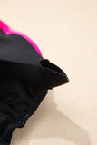 Black Floral Textured Neon Trim V-Neck Criss-Cross Tankini
