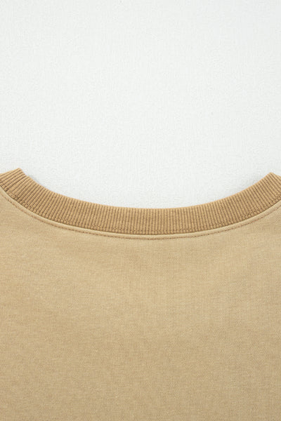 Rose Pink Star Patchwork Exposed Seam Uneven Hem Sweatshirt