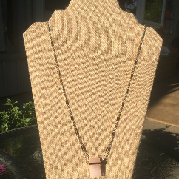 Gold Tone Natural Stone Pendant Necklace- Pink