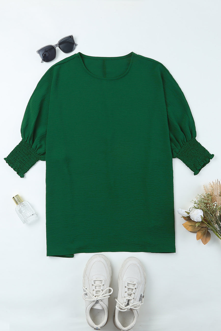 Shirred Cuffs Short Sleeve Blouse- 2 Colors