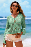 Tie Front Crochet Flare Sleeve Knit Cover-Up- 3 Colors