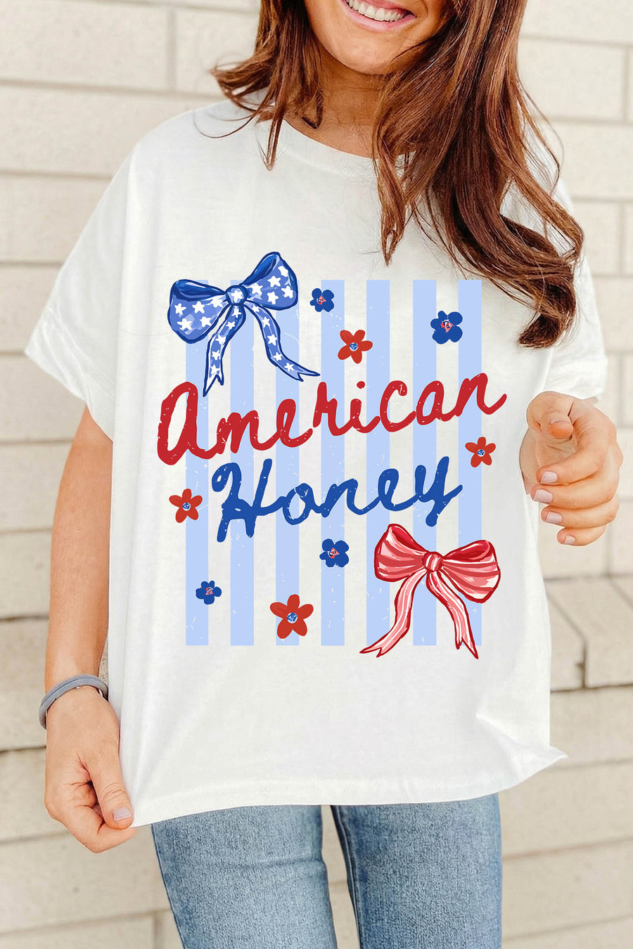 White American Honey Flowers and Bows Graphic T-Shirt