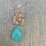 Gold Tone Beaded Teardrop Earrings- Mint