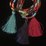 Multicolored Seed Bead & Tassels Stretch Bracelets