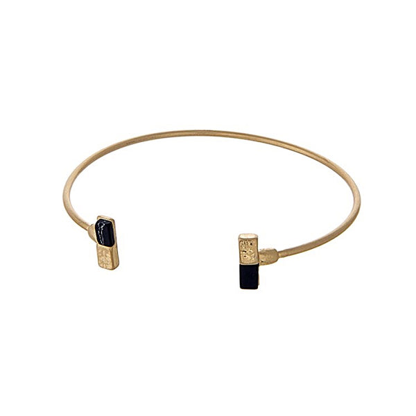 Dainty Gold Tone Cuff Bracelet with Natural Stones- Black