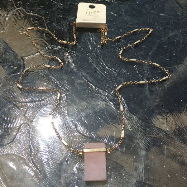 Gold Tone Natural Stone Pendant Necklace- Pink