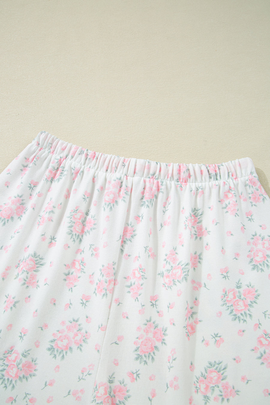Pink Floral Print Lettuce Trim Short Sleeve Top and Shorts Pajama Set