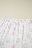 Pink Floral Print Lettuce Trim Short Sleeve Top and Shorts Pajama Set