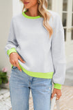 Light Grey Contrast Trim Patchwork Drop Sleeve Loose Sweatshirt