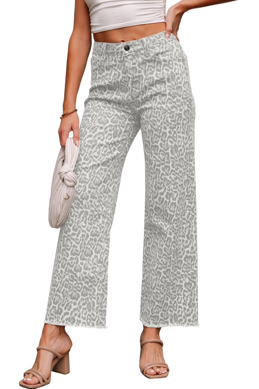 Print Frayed Edge Wide Leg High-Waist Jeans- 7 Styles