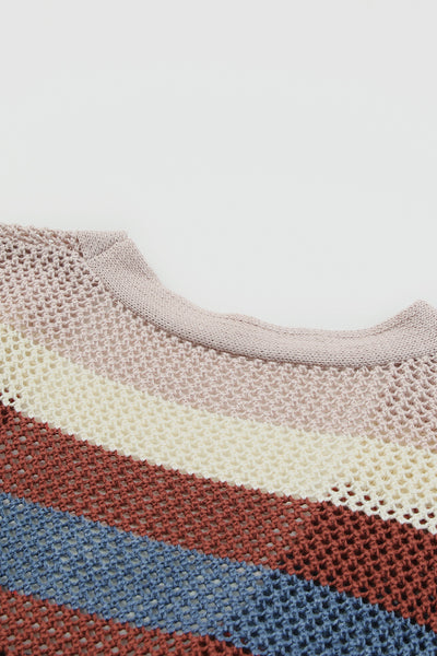 Dark Blue Color Block Striped Cut Out Knit Cardigan