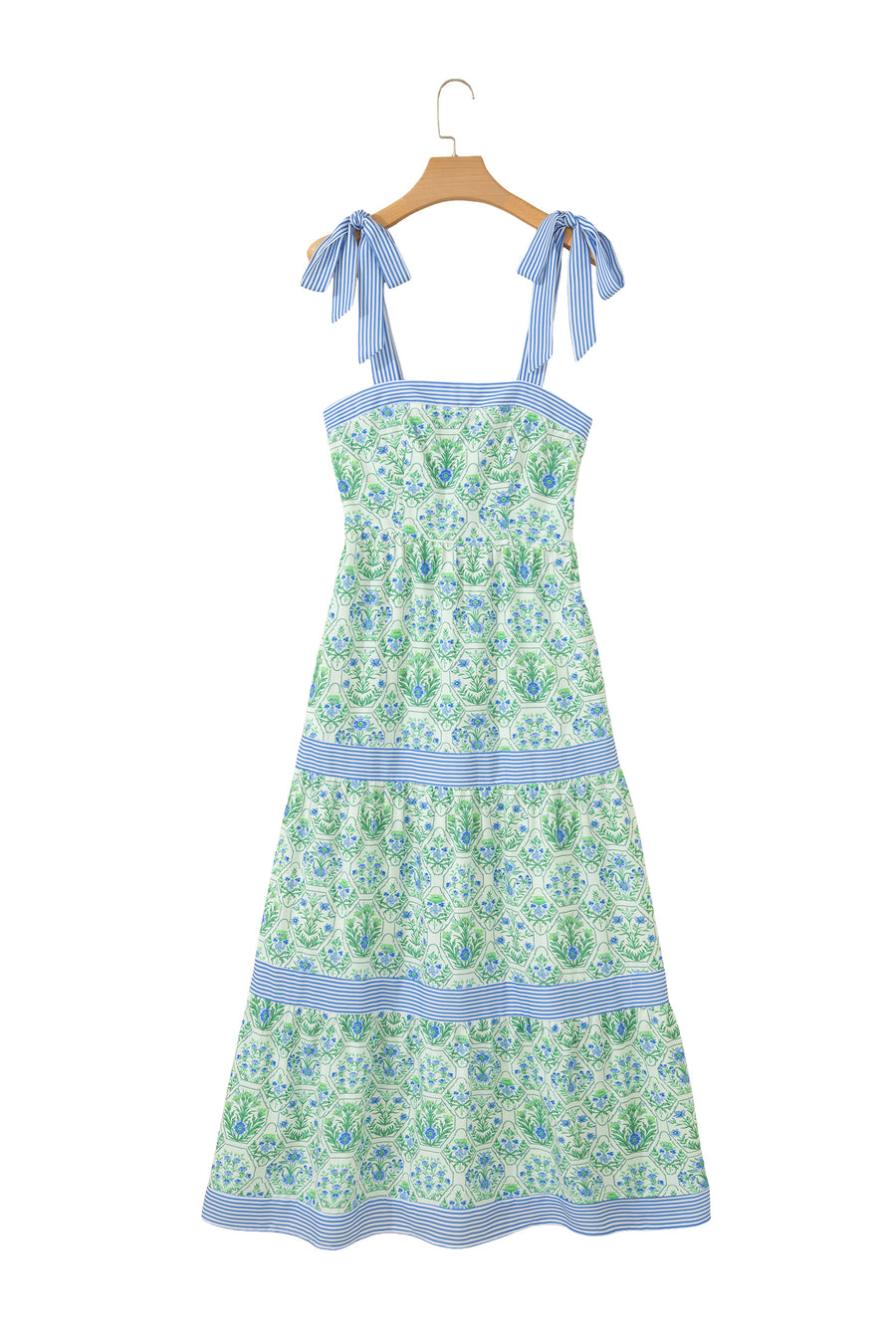 Pink Geometric Floral Print Striped Patchwork Detail Sleeveless Dress（Runs Small ）