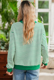 Green Striped Contrast Trim Long Sleeve Shirt