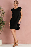 Black Textured Cap Sleeve T Shirt Shift Mini Dress