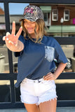 Printed Denim Chest Pocket Graphic T-Shirt- 2 Colors