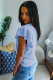 Ribbed Trim Crew Neck Ruffled Short Sleeve Sweater- 3 Colors