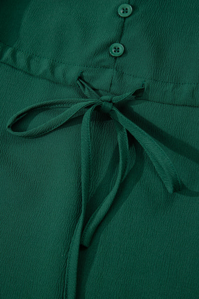 Solid Long Sleeve Button V-Neck Tiered Maxi Dress- 2 Colors