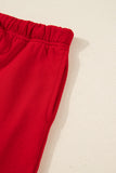 Red Striped Collar Bow Sleeve Sweatshirt and Shorts Set