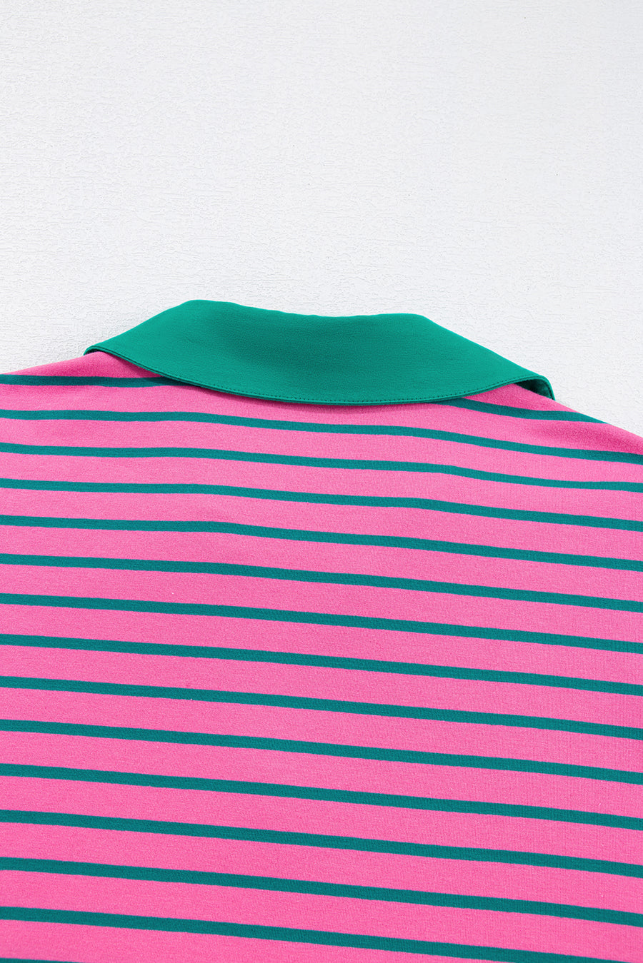 Plus Size Bright Pink and Green Stripe Collared Puff Sleeve Mini Dress with Pockets