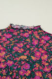 Black Floral Mesh Lettuce Trim Short Sleeve Blouse A