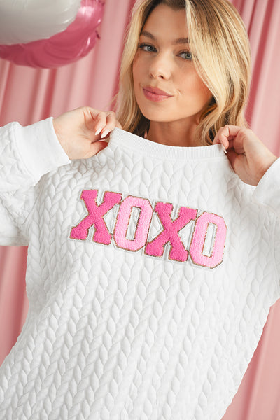 White Chenille Letter Patch Quilted Sweatshirt- 2 Styles