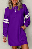 Varsity Striped Long Sleeve Loose Mini Dress with Pockets- 5 Colors