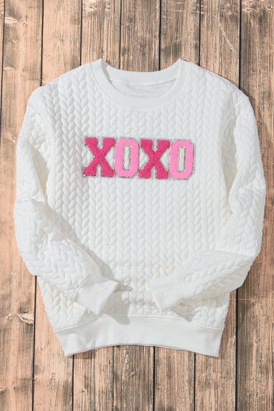 White Chenille Letter Patch Quilted Sweatshirt- 2 Styles