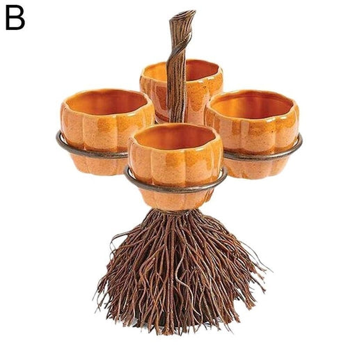Halloween Broom Pumpkin Snack Bowl Display- 4 Sizes