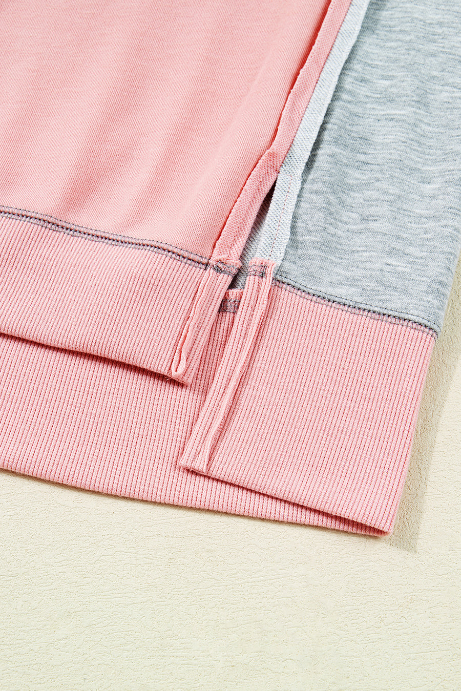 Apricot Pink Exposed Seam Colorblock Split Cuffs & Hem Oversized Sweatshirt