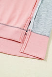 Apricot Pink Exposed Seam Colorblock Split Cuffs & Hem Oversized Sweatshirt