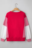 Red Sequin Hearts Striped Color Block Patchwork Drop Shoulder Crew Neck Sweatshirt 2