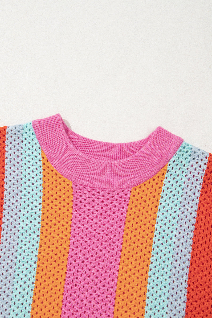 Color Block Openwork Knit T-Shirt