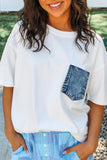 Printed Denim Chest Pocket Graphic T-Shirt- 2 Colors